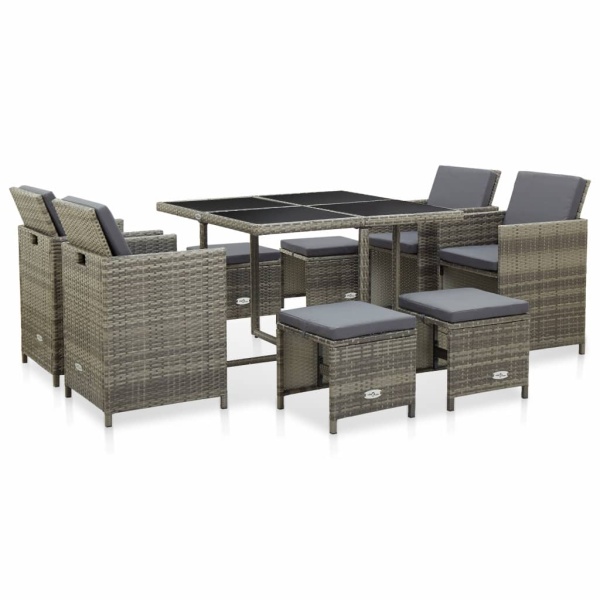 Set Mobilier De Exterior Cu Perne 9 Piese Gri Poliratan 46536